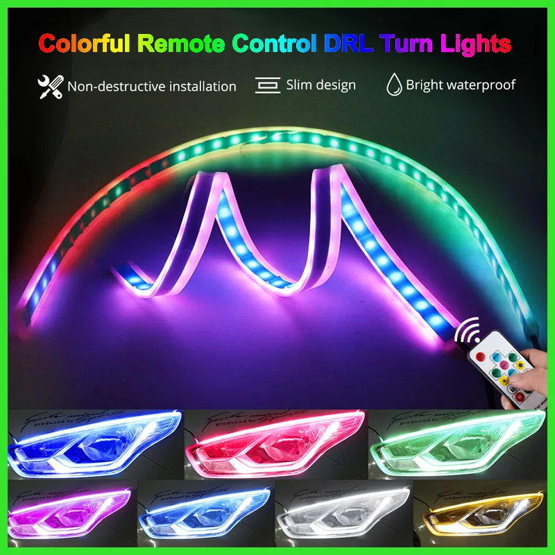 

Пульт дистанционного управления Управление 12V тонкий RGB течет гибкий светодиодный DRL полосы светильник Габаритные огни светильник s для Уни...