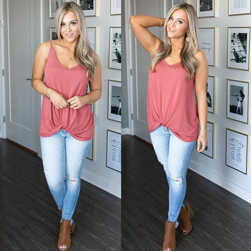 Новинка лета 2019 женская рубашка на подтяжках хит продаж простая Однотонная с