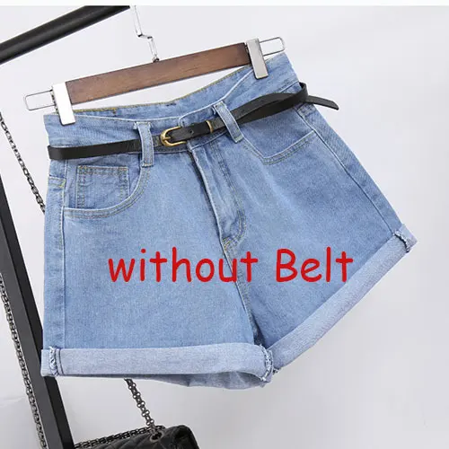No Belt Light Blue Повседневные Широкие джинсовые шорты для женщин, летние свободные классические джинсовые шорты с высокой талией для женщин, джинсовые шорты с ремнем, большие размеры - Цвет: No Belt Light Blue
