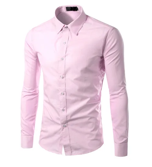 Модная брендовая мужская деловая рубашка с длинным рукавом Camisa Masculina мужская одежда повседневные платья рубашки сплошной цвет рабочая одежда для мужчин - Цвет: Pink