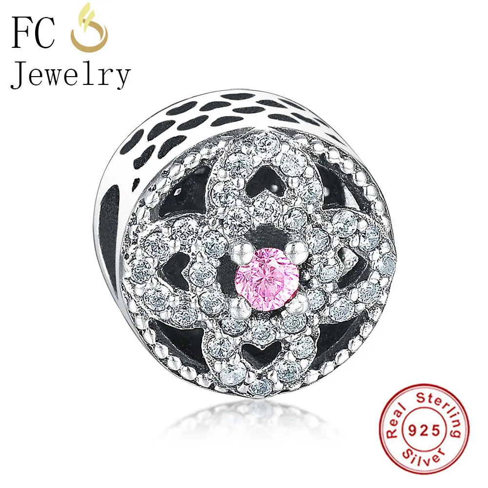 FC0596 FC ювелирные изделия подходят к оригиналу Pandora талисманы браслет 925 серебро весенний цветок сердце розовые цирконы камень Бусины Сделай Сам изготовление Berloque - Цвет: FC0596