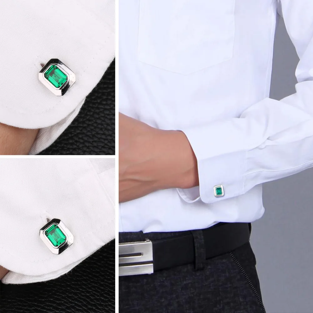 JewelryPalace Men 4ct Created Emerald Cufflinks Genuine 925 Sterling Sliver for Fine Jewelry Brand |