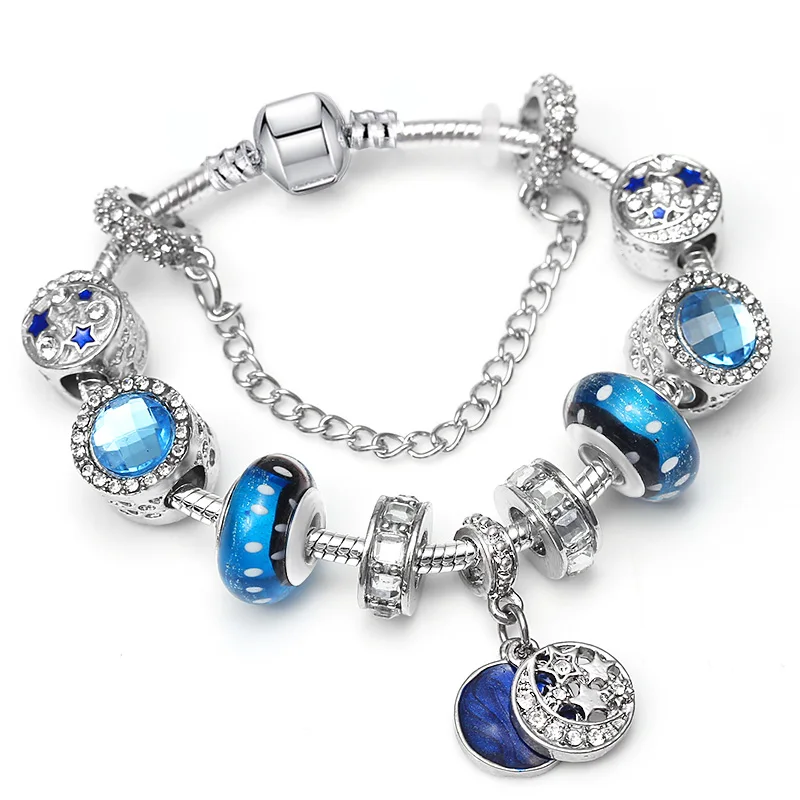 BAOPON, европейский стиль, винтажный посеребренный браслет с кристаллами, женский, подходит для оригинала, сделай сам, прекрасный браслет, ювелирное изделие, подарок