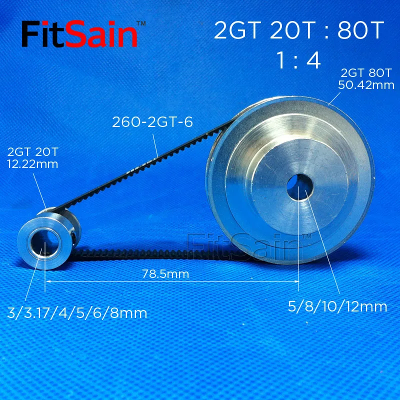 FitSain 2GT 20T:80T 1:4 ширина 6 мм привод шкива из алюминиевого сплава синхронное