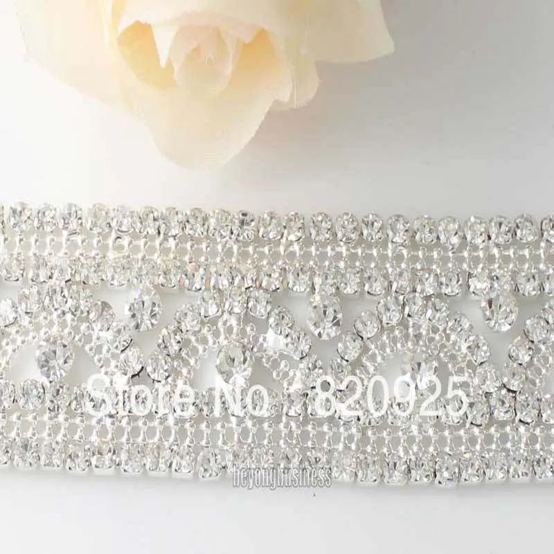 1 ярд 3 см Мода ясно Стекло Rhinestone Отделка Серебряный тон цепи Вышивание Украшения