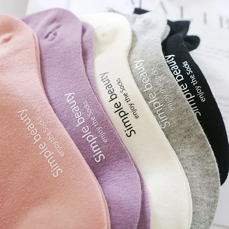 Fresh College Style Women Harajuku Socks Japan Series Pure Color Short Ladies Cute Letter Stamping &quotsimple Beauty&quot | Женская