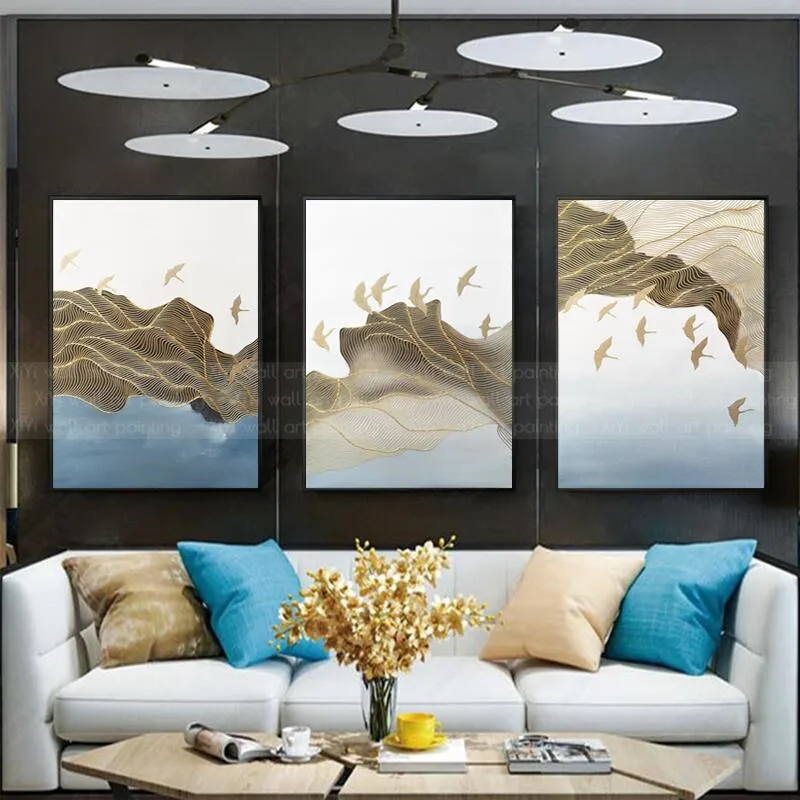 Koop 3 Stuks Gold Lijn Abstract Canvas Schilderij Wall Art Foto Voor Woonkamer Thuis Wall Decor Originele Bladgoud Textuur Quadro