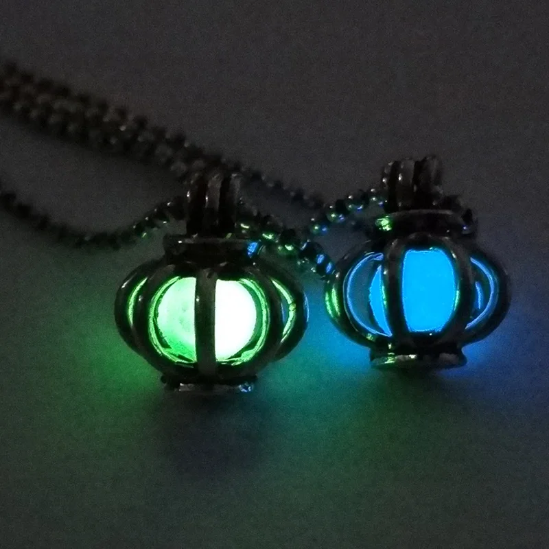 1 шт. Древний серебряный полые тыквы светящийся камень кулон светятся в темноте