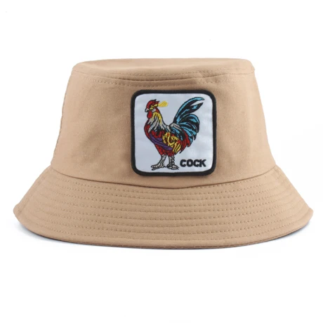 cock khaki Животное петух вышивка Панама ведро шляпы для мужчин женщин хип хоп козырек кепки Открытый Пешие прогулки Рыбалка лето шляпа от солнца - Цвет: cock khaki