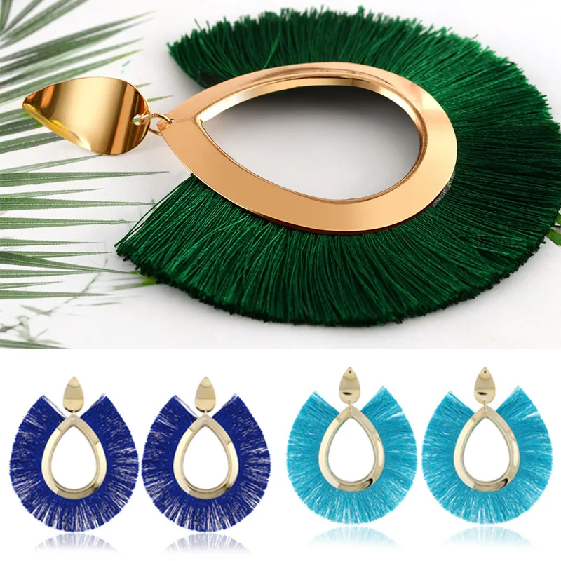 Женские серьги подвески с бахромой большие богемные кисточки ручной работы