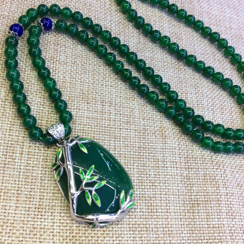 Кулон из чистого серебра пробы хризисопраза цепочка для свитера перегородчатого