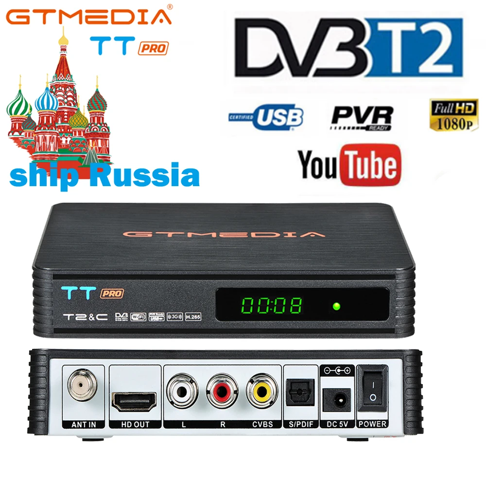GTMEDIA TT Pro DVB-T2 DVB-C ТВ тюнер приемник DVB T/T2 tv Box HDMI H.265 HD 1080P цифровой HD наземной станции для Испания Россия