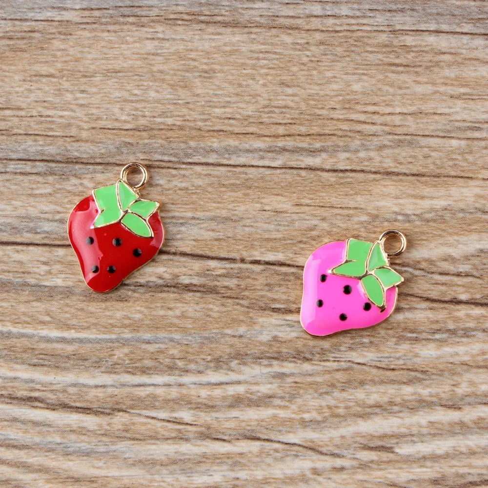 

20pcs/lot New Arrival Cute Gold Tone Enamel Strawberry Charms For Jewelry Making Accessories DIY Pendant
