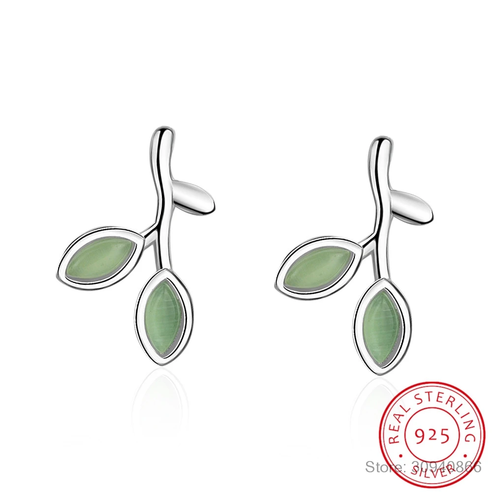 Женские минималистичные серьги-гвоздики из серебра 925 пробы с зелеными опаловыми