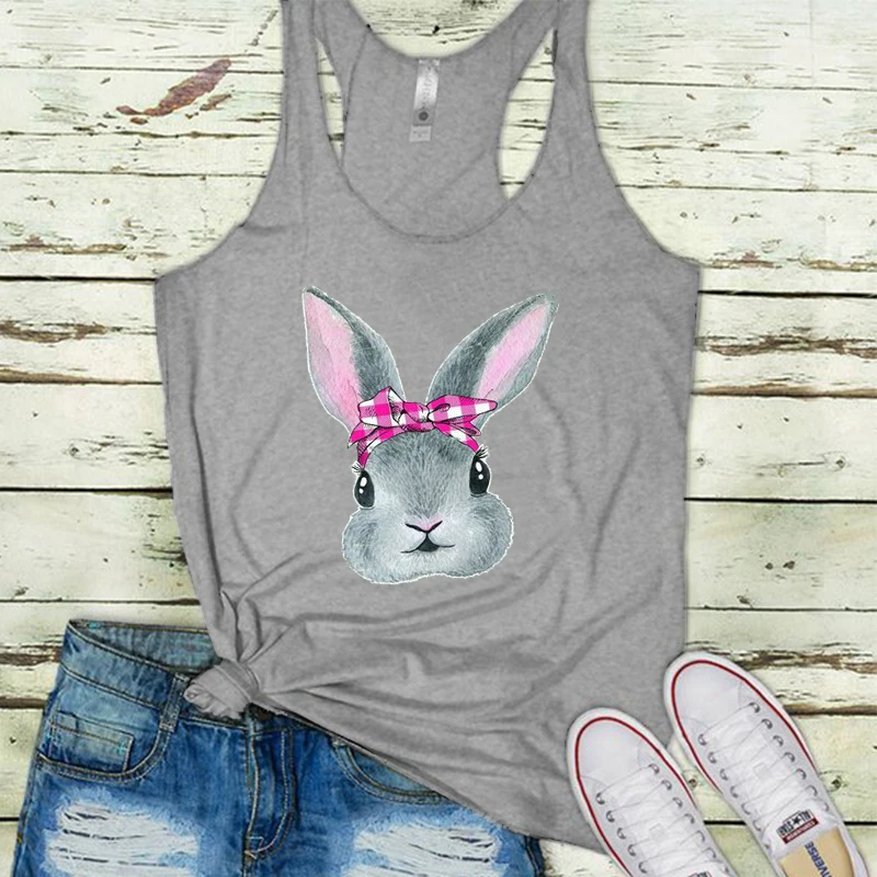 Женский топ на бретелях с изображением пасхального кролика готический рисунком