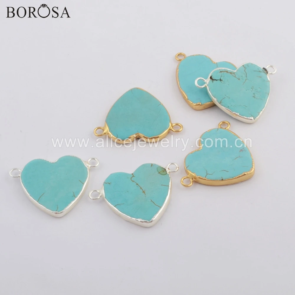 BOROSA 10 шт. в форме сердца позолоченный/посеребренный синий Howlite соединитель