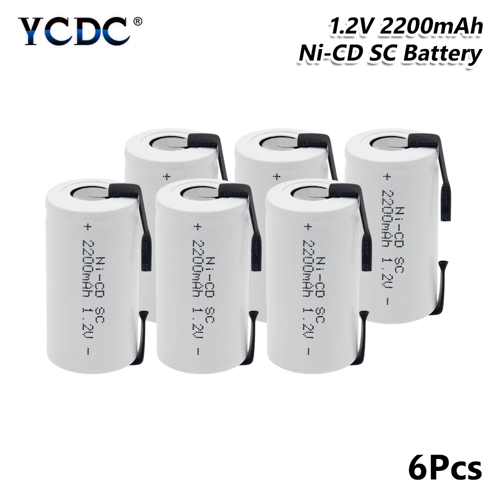 6 PCS YCDC высокая сила тока Sub C SC Ni-Cd Li-Po литий-полимерный аккумулятор 1,2 в 2200 мАч аккумуляторные батареи со сварочными вкладками - Цвет: 6 PCS