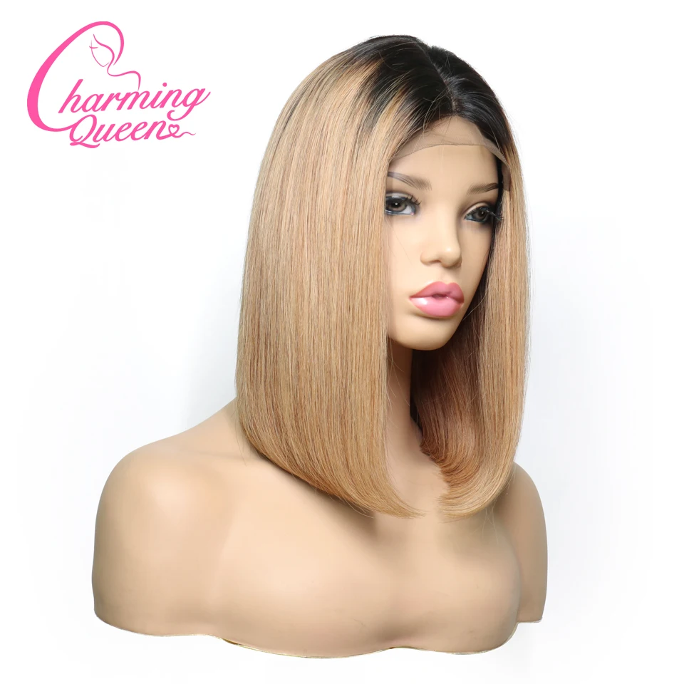 Бразильские волосы remy 4*4 шелковая основа Кружева Закрытие человеческих волос парики для черных женщин 150% Омбре прямые короткие парики с детскими волосами