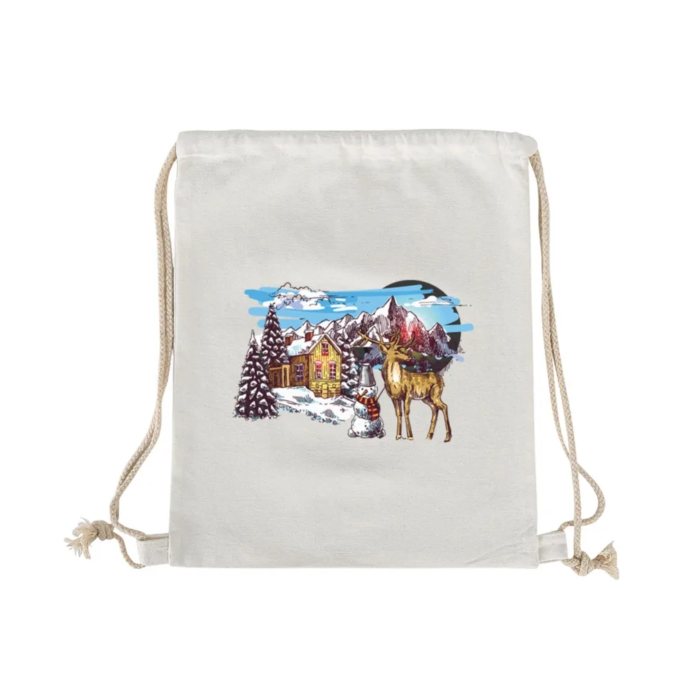 2018 последняя парусиновая сумка на шнурке пейзаж крюк петля печать для девушек
