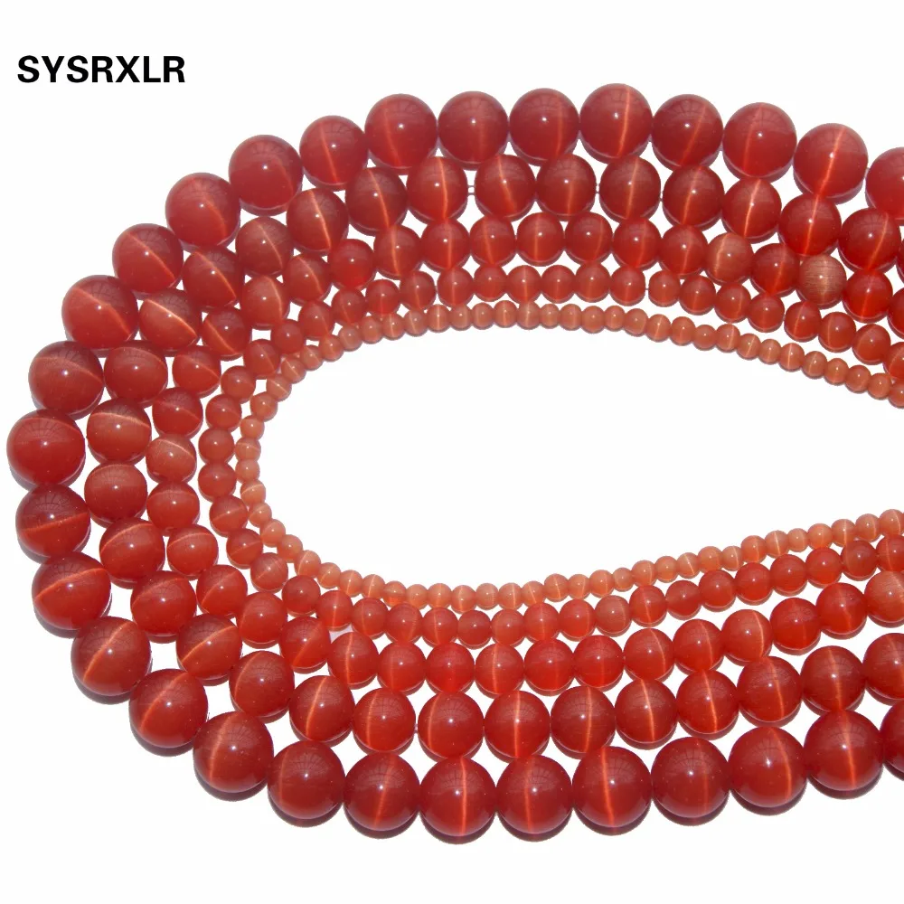 Оптовая продажа натуральный камень Оранжевый Опал кошачий глаз бусины Круглые