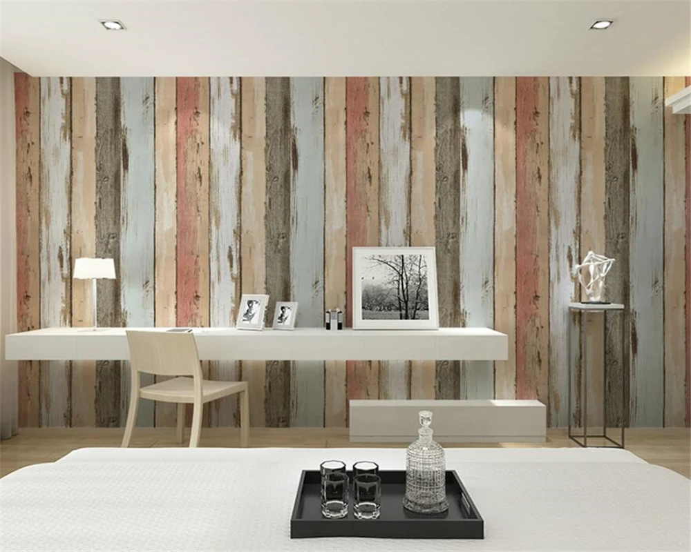

Beibehang wallpaper Retro Nostalgic Imitation Wooden Striped 3d Wallpaper Bar Cafe Garment Shop House wallpaper for walls 3 d