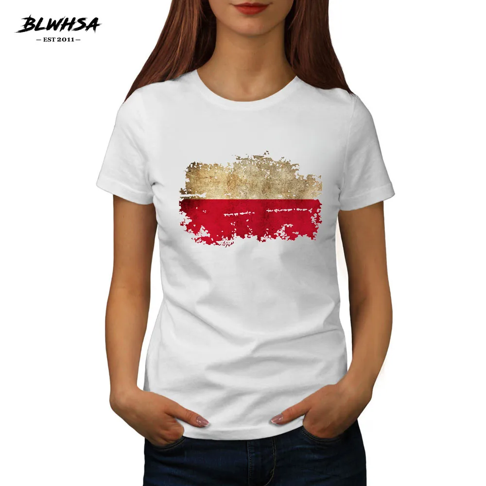 

Новое поступление модных женских футболок BLWHSA, женская футболка в польском стиле с коротким рукавом и круглым вырезом