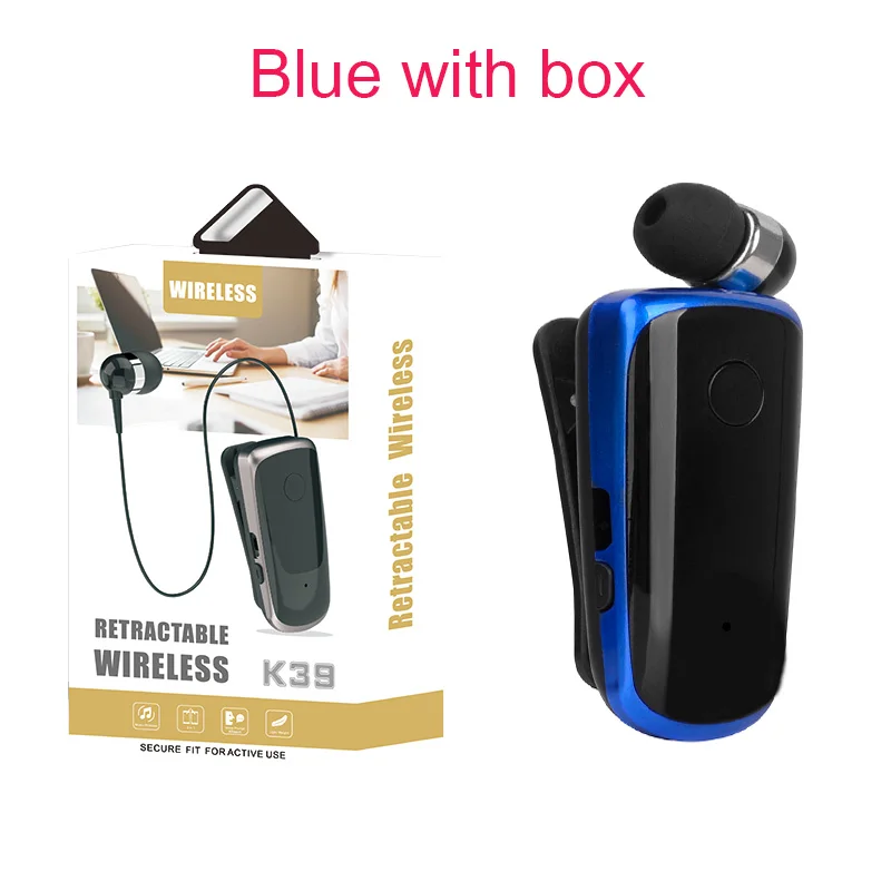 Karabale K39 Беспроводная bluetooth-гарнитура CSR чип в ухо Вибрационный оповещение износ клип наушник Hands-Free - Цвет: Blue with box