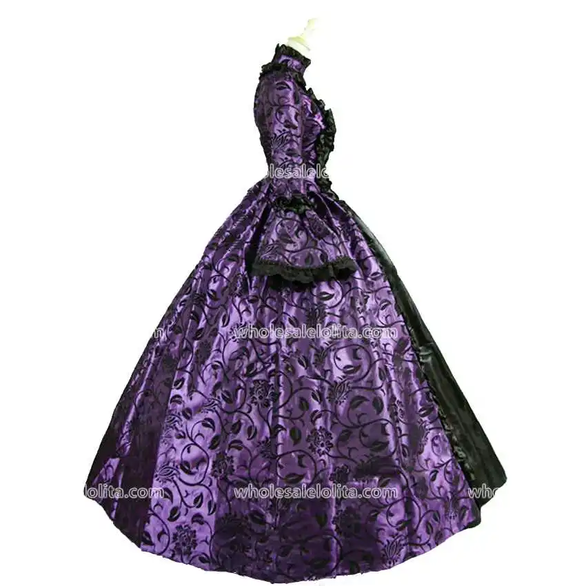 Wholesalelolita Top Sale 18th Century Purple Print and Black Style Marie Antoinette Gothic Ball Gown Club Dress | Тематическая
