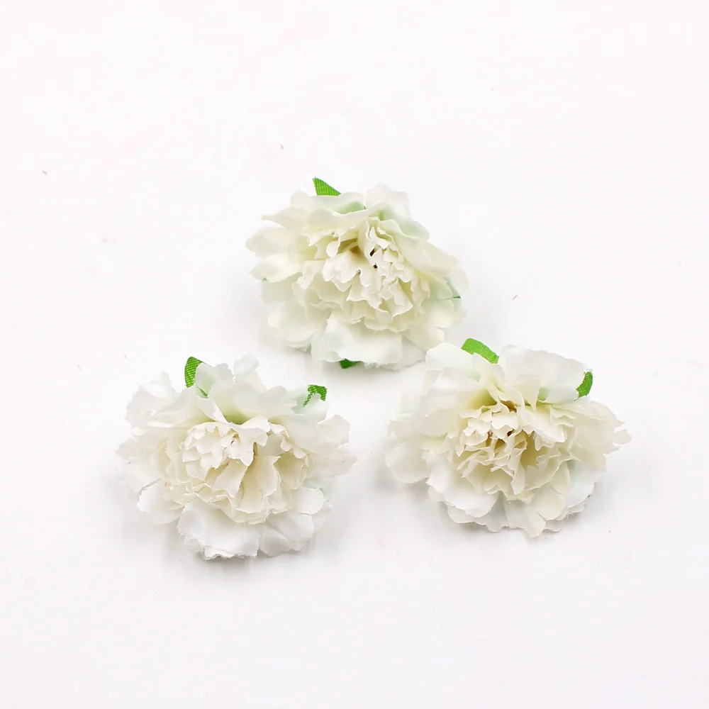 white 10 шт./лот, 5 см, искусственная шелковая гвоздика, Цветочная головка, свадебное кольцо, сделай сам, искусственные цветы, вечерние, свадебные, для украшения сада - Цвет: white