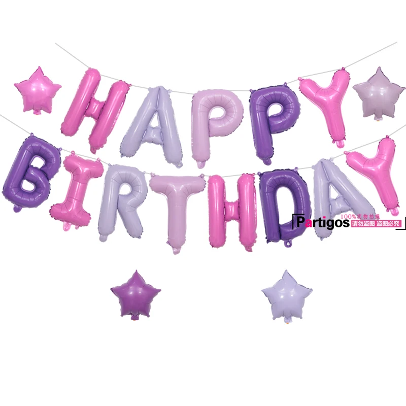 purple star 13 шт. 16 дюймов с днем рождения письмо фольга шар Baby Shower вечерние цвета розового золота алфавитный баннер Декор принадлежности для девочек и мальчиков подарки - Цвет: purple star