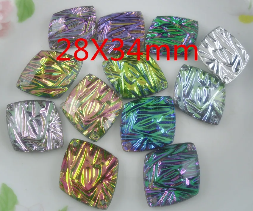 bottom hole rhombus colorful faceted acrylic crystal water ripples silver back Rhinestones clothing applique sew 20pcs/bag LH C | Дом и сад