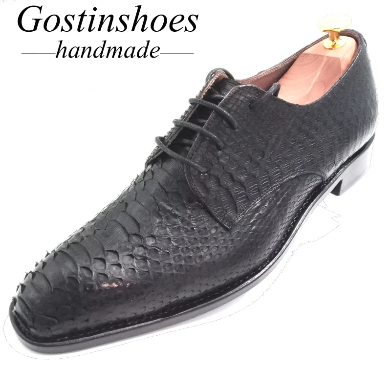 Goodyear/обувь ручной работы Мужские модельные туфли из натуральной змеиной кожи