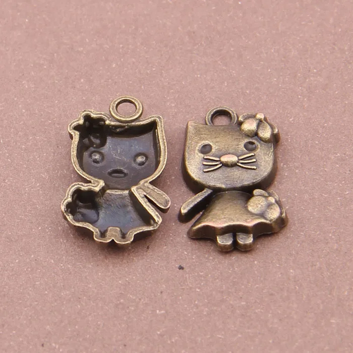 100pcs 23x14mm Antique Bronze Cat Charm Pendant Animal | Украшения и аксессуары