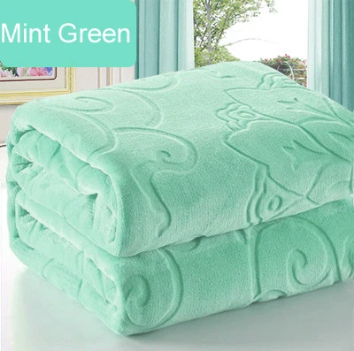 mint green 12 цветов, рельефное жаккардовое фланелевое одеяло для дивана/воздуха/постельных принадлежностей, одноцветное двустороннее теплое мягкое одеяло для кровати 200x230 см - Цвет: mint green