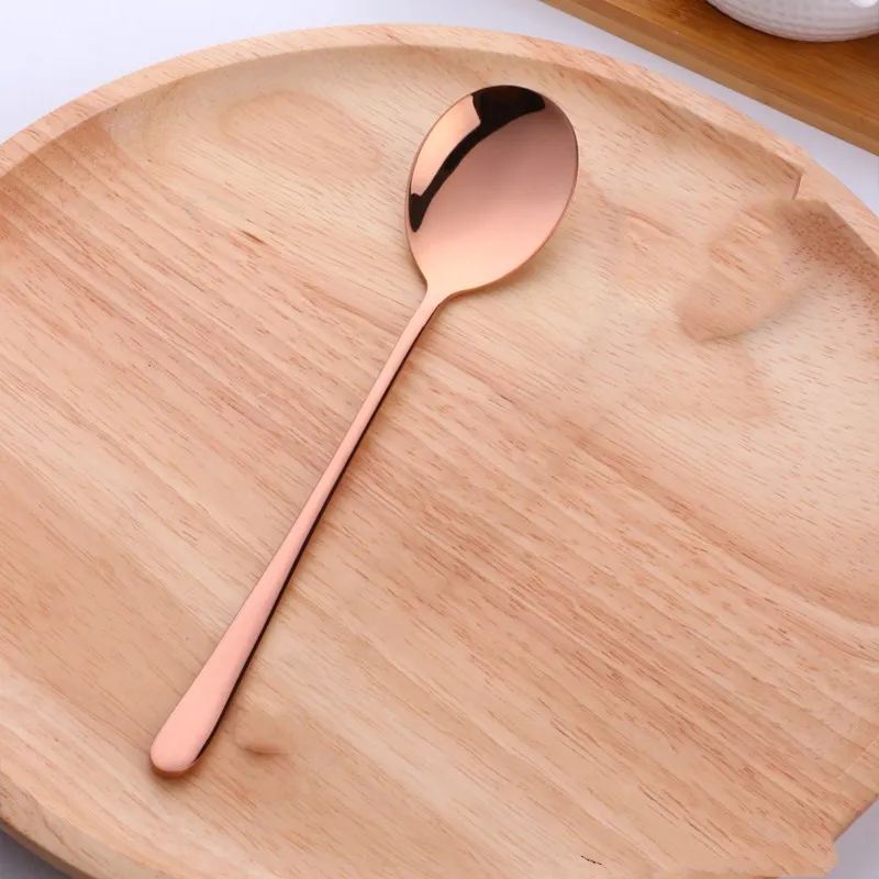 1 rose gold 1 шт., цветная Корейская десертная ложка из нержавеющей стали, золотая, серебряная, кофейная ложка с длинной ручкой, ложка для смешивания мороженого, чайная ложка, посуда - Цвет: 1 rose gold