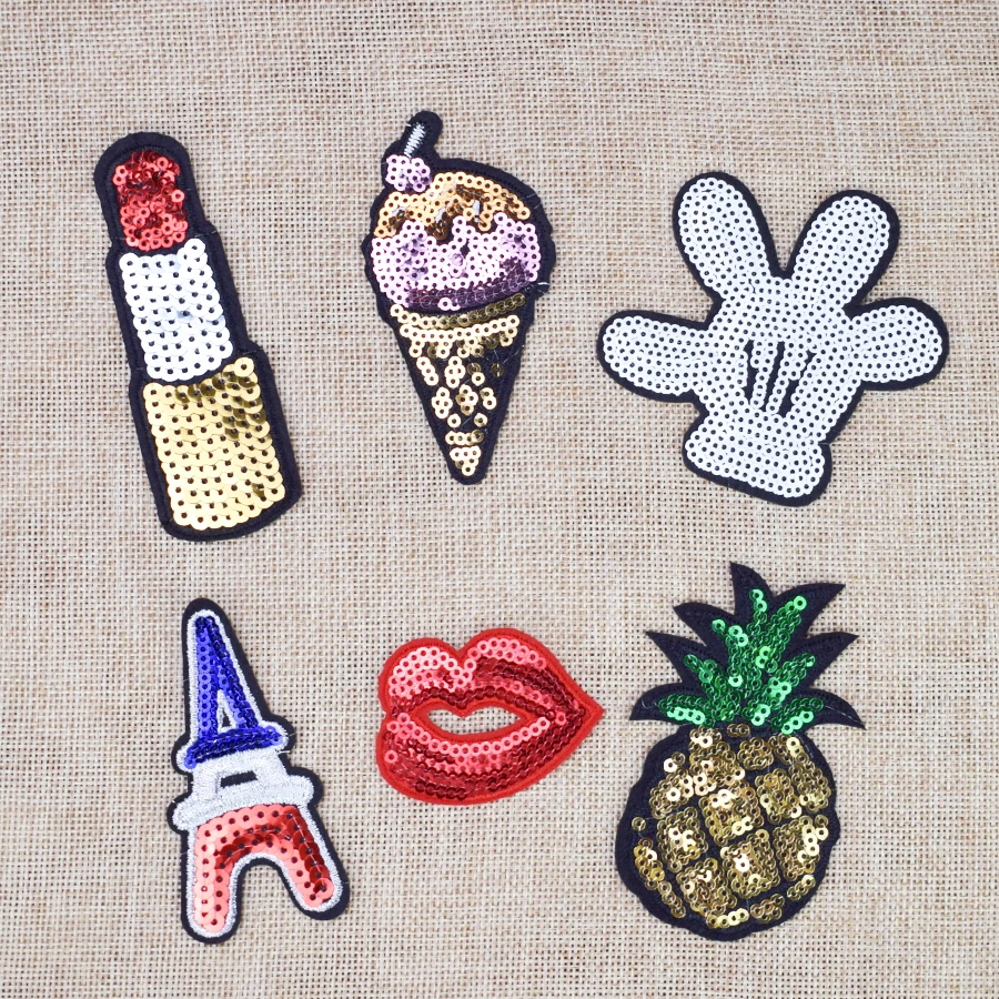 6 шт. смешанные пайетки модные патчи для одежды с железной вышивкой аппликация