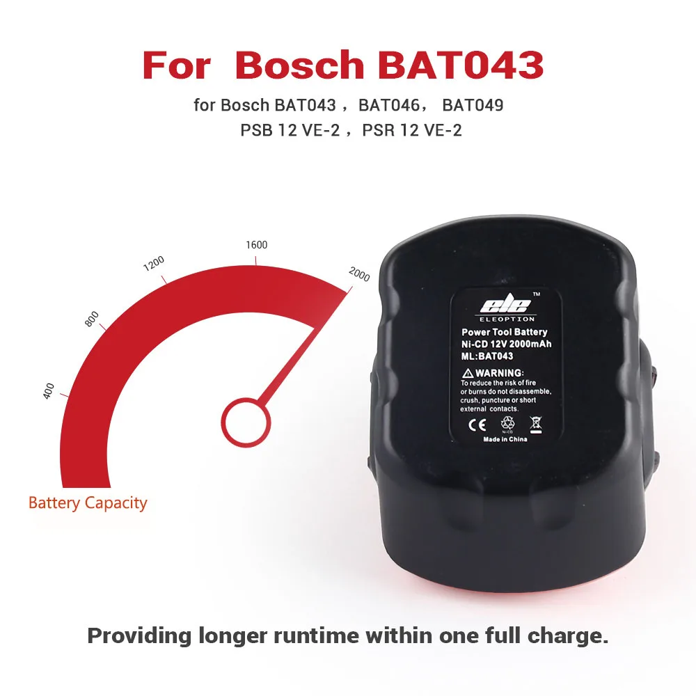 Аккумулятор ELEOPTION для BOSCH GSR 12 В 2 шт. А · ч Ni CD GLI AHS GSB GS4R PSR 12VE BAT043 BAT045 BAT046 BAT049 BAT120