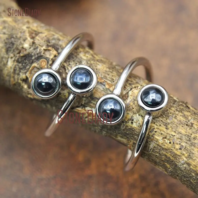 10 шт. серебряное кольцо круглой формы регулируемое из гематита RM15601|Кольца| |