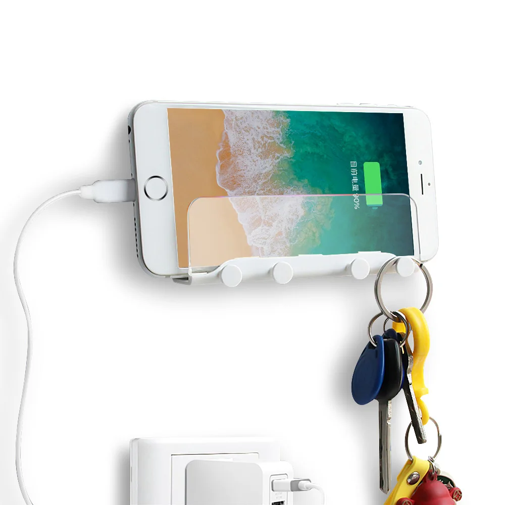 white Держатель для мобильного телефона, подставка для iPhone7, 8 X, настенный держатель, клейкая подставка, портативное настенное зарядное устройство для телефона, крючок, держатель, подвесной - Цвет: white