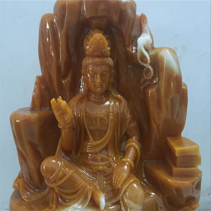 47cm Large Huge- high-grade HOME family efficacious Talisman Mascot Guan yin Buddha Natural yellow jade carving Sculpture statue | Дом и сад
