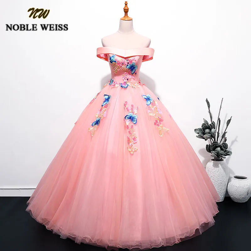 NOBLE WEISS Pink Off The Shoulder Quinceanera Dresses 2019 With Cute Butterfly Vestidos de 15 anos Sexy Ball Gown Sweet 16 Dress | Свадьбы и
