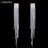 farlena jewelry silver plated full of clear rhinestone drop earrings for women wedding luxury bride crystal tassel long earrings