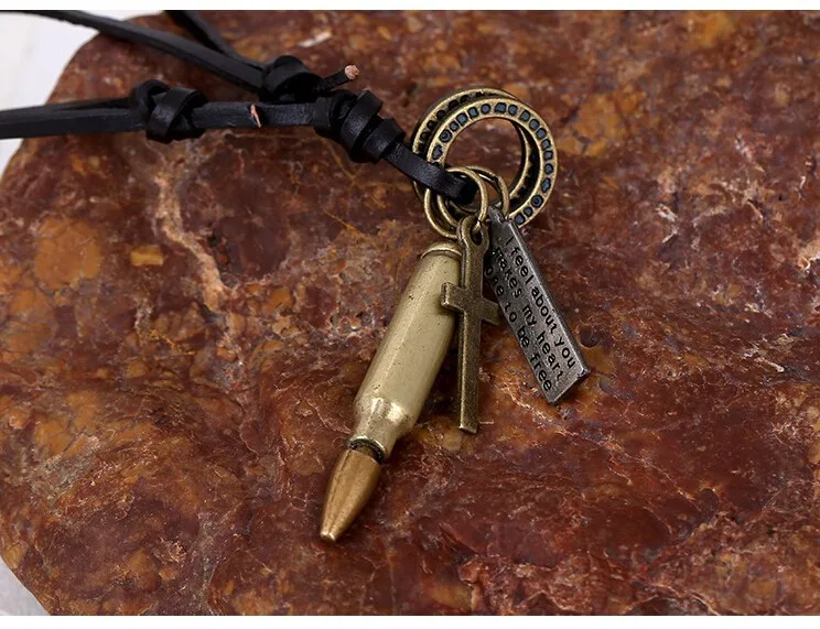 Регулируемый длинный коричневый кожаный шнур мужское крутое ожерелье с