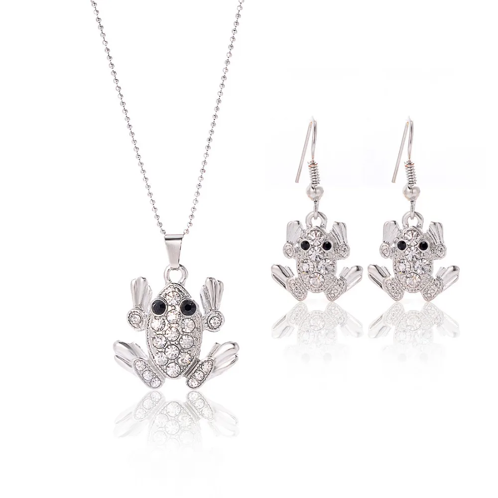 Ювелирные наборы с милыми лягушками и животными Посеребренные стразы