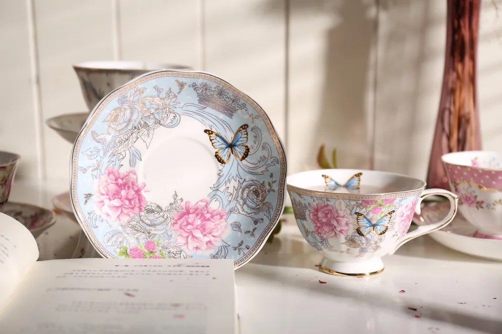Английская розовая Золотая костяная китайская кофейная чашка блюдце набор