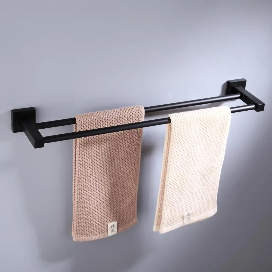 

55CM Matte Black Double Towel Bars Bathroom Towel Hanger Space Aluminum Bathroom Accessories Towel Rack Towel Ring Toilet Brush