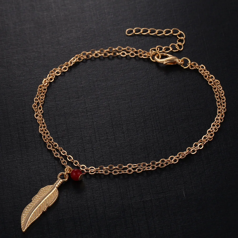 Цвета: золотистый серебристый лист перо ножные браслеты для женщин Босиком