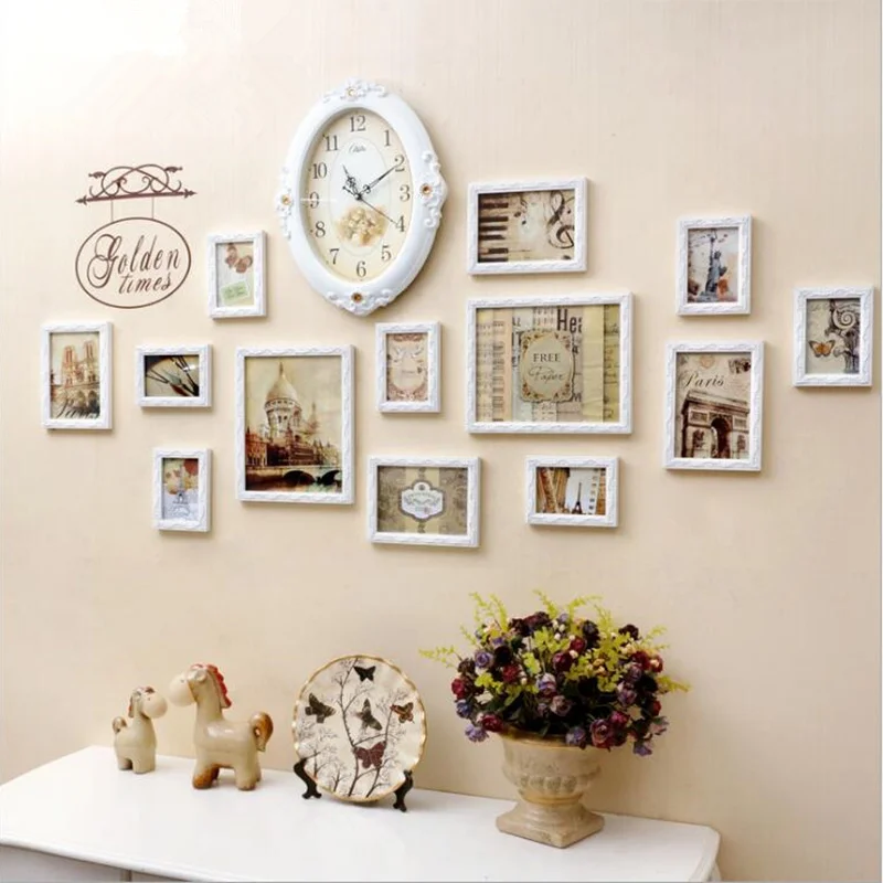 

Pastoral Style Romantic White Frames For Pictures Hanging Background Wall Decoration Photo Frame Creative Picture Frame 13Pieces