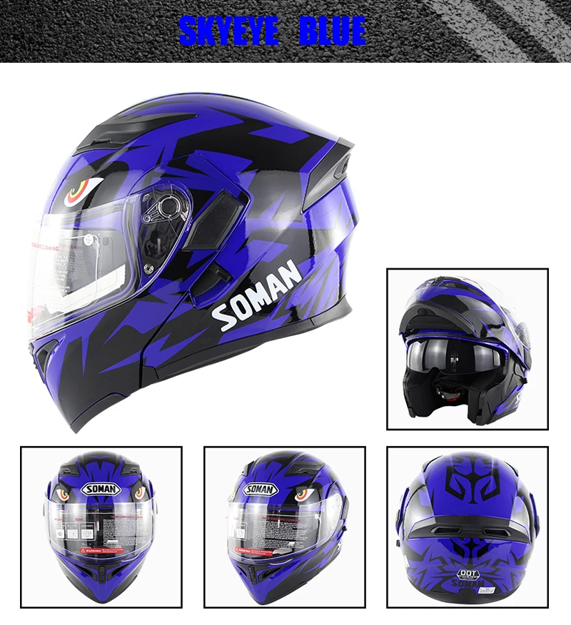 Soman двойные Козырьки мотоциклетный полный шлем флип-ап мотоцикл Casco Анти-туман и анти-УФ Capacetes Dot ECE одобрение Skyeye