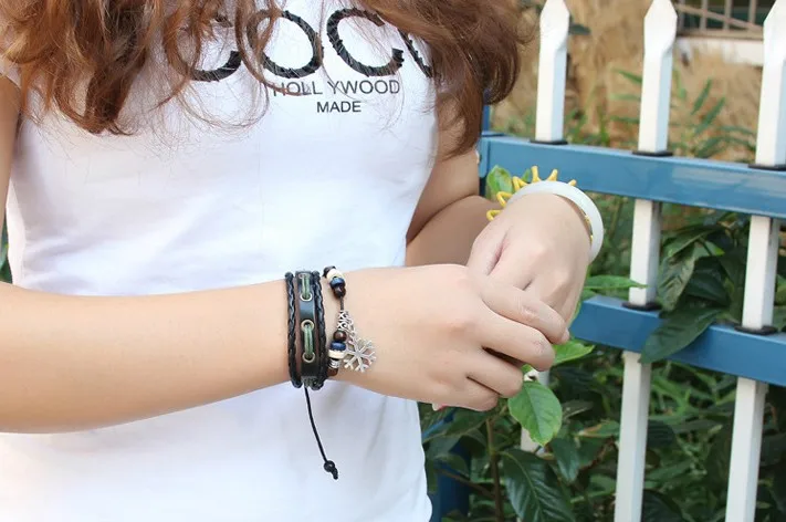 New Style Handmade Braided Alloy Snow Pendant Wax Cord Leather Charm Bracelet RuYiSLQ202 | Украшения и аксессуары